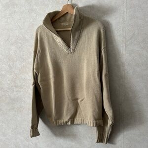 Women's Beige Zip-Up Sweater